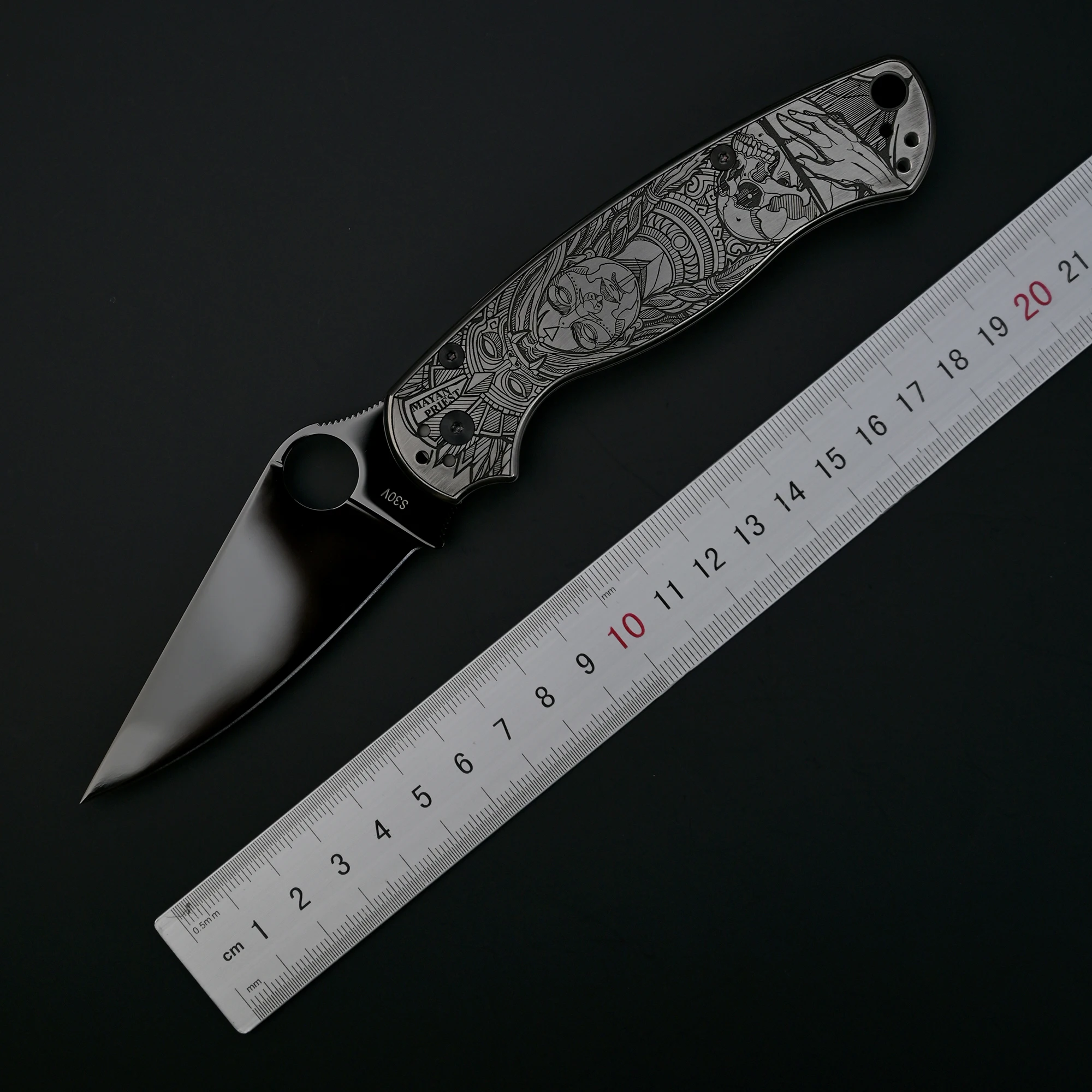 

[ Mayan Priest] Spider C81 High Hardness CPM-S30V Steel Liquid Mirror DLC Titanium Alloy Deep Carving Fruit Knife