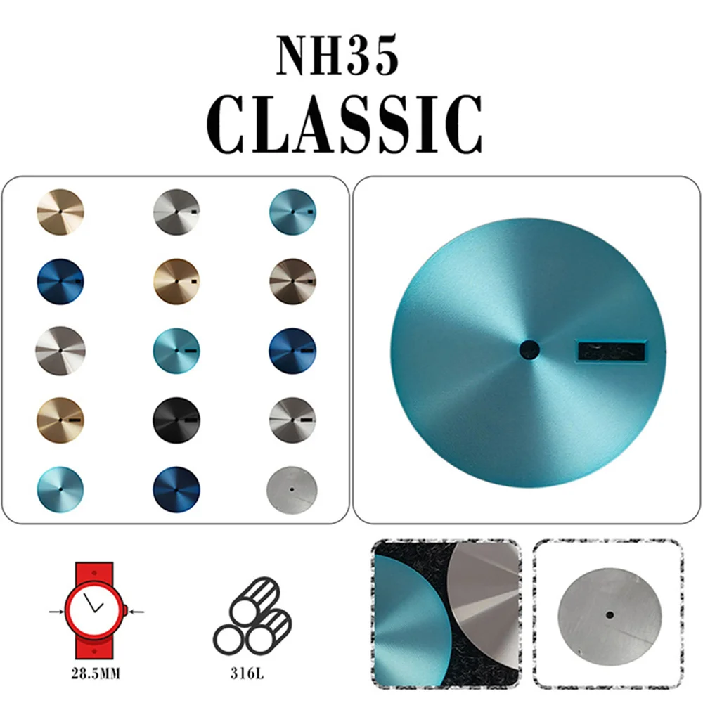 28.5MM Solid Color Empty Dial 3D Printed CD Pattern Dial Single /Dual Calendar for NH35/NH36 Movement