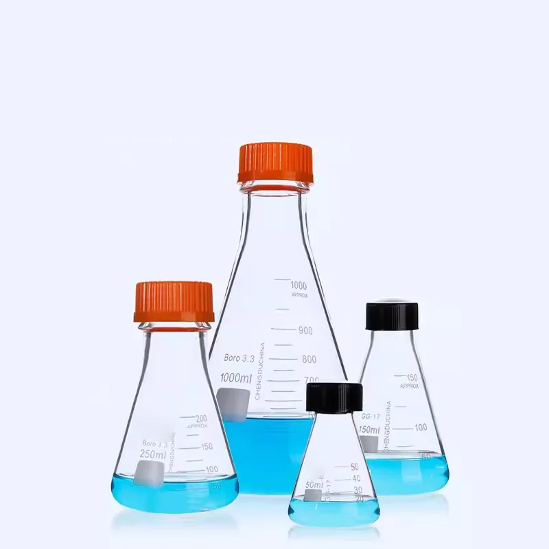 2PCS Erlenmeyer flask with screw mouth Erlenmeyer flask with external thread mouth and lid 50/100//250/500/1000ml