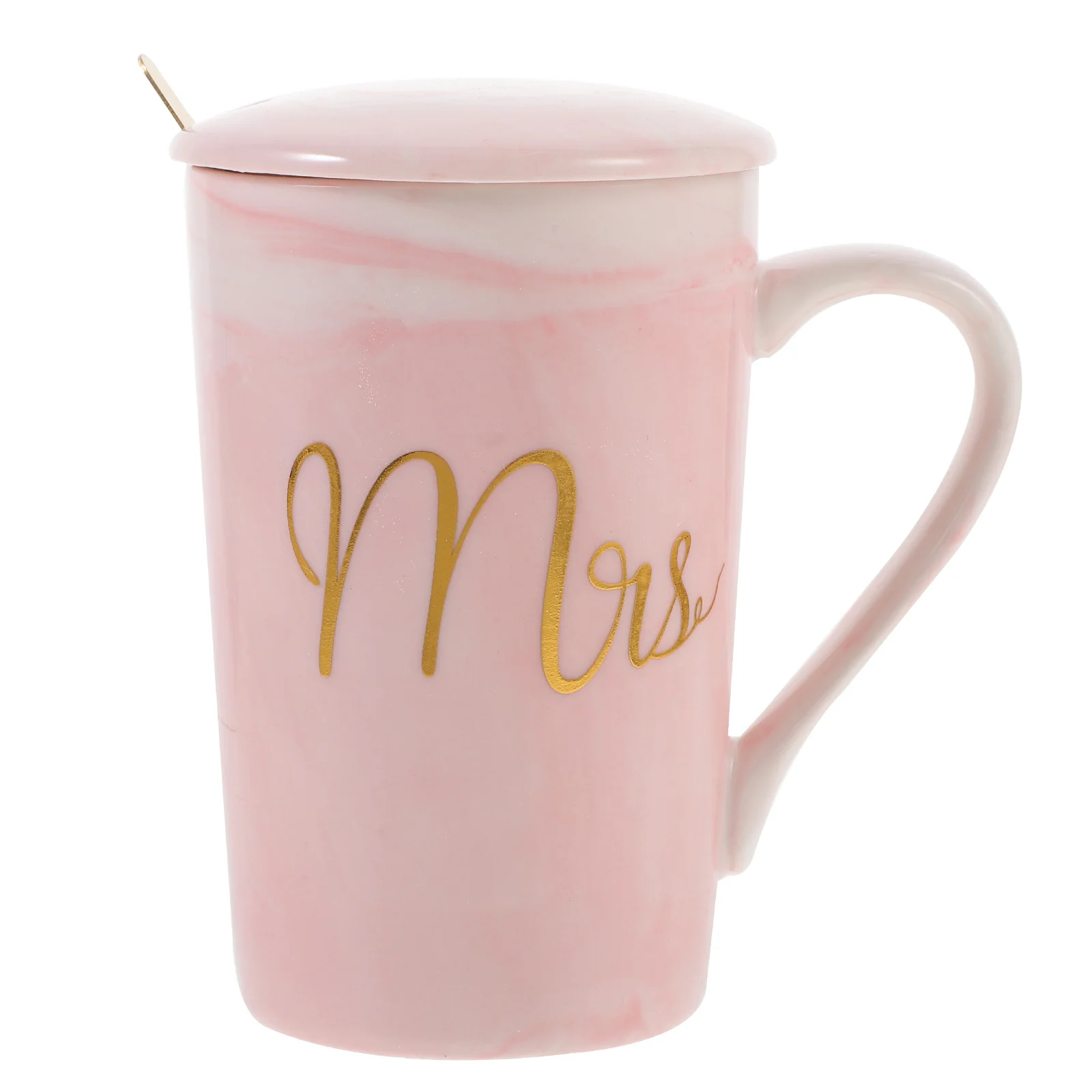 

Unique Marble Finish Ceramic Mug with Integrated Spoon and Lid for Coffee Juice Cocktail Easy Clean Daily Use Mug Cup