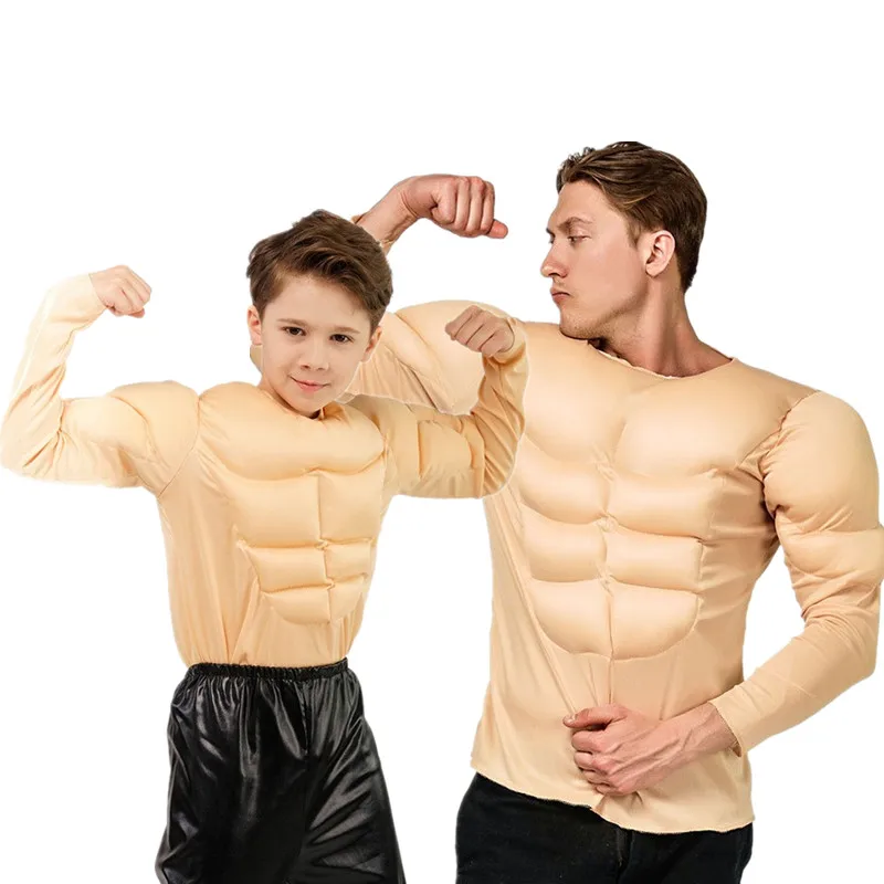 

Adult Long Sve T-irt Muscle Suit Children's loween Par Costume Fake Abdomen Play King Kong Creative Funny Dr up
