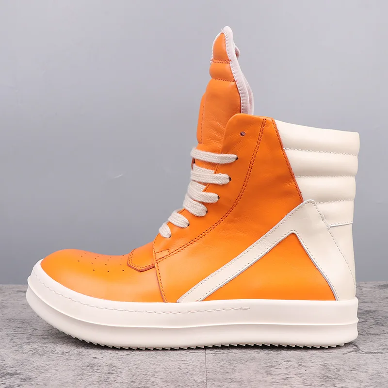 Brand R0 Genuine Leather Genuine Leather Inverted Triangle Sneaker Men High Top Women Shoes