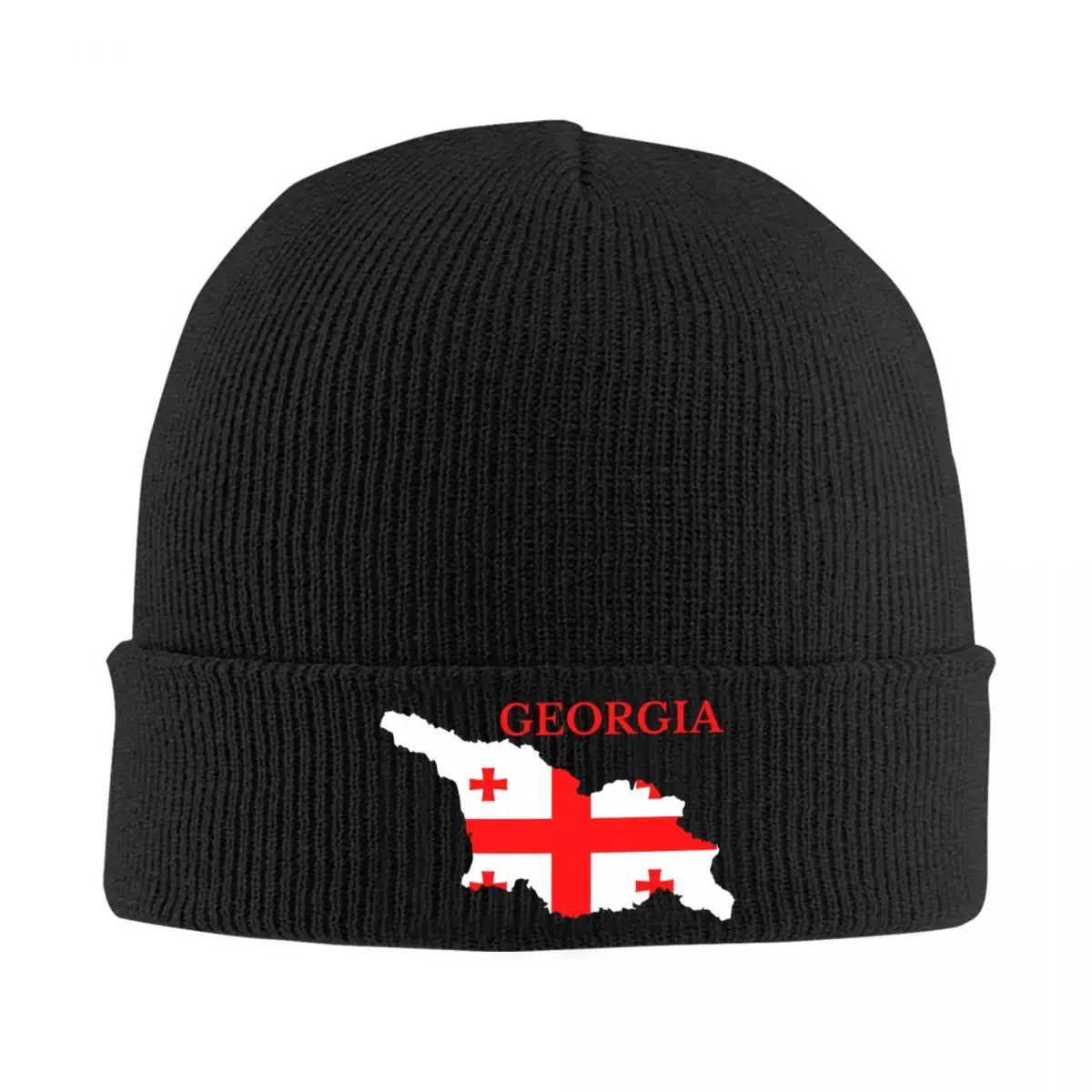 Custom Georgia Flag Map Beanie Cap Unisex Winter Warm Bonnet Homme Knitted Hat Outdoor Georgian Patriotic Skullies Beanies Caps