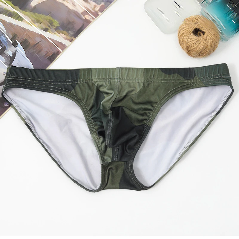 

Sexy Camouflage Underwear For Men Ice Silk Glossy Panties Briefs Breathable Bulge Pouch Briefs Man Underpants Underwear Knickers