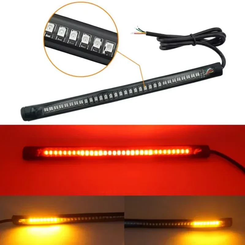 8" Motorcycle LED Tail Light Strips 48 LED Red Brake Tail Light Stop Tail Lihgt Amber Turn Signal Light Multifunction Waterproof image 2