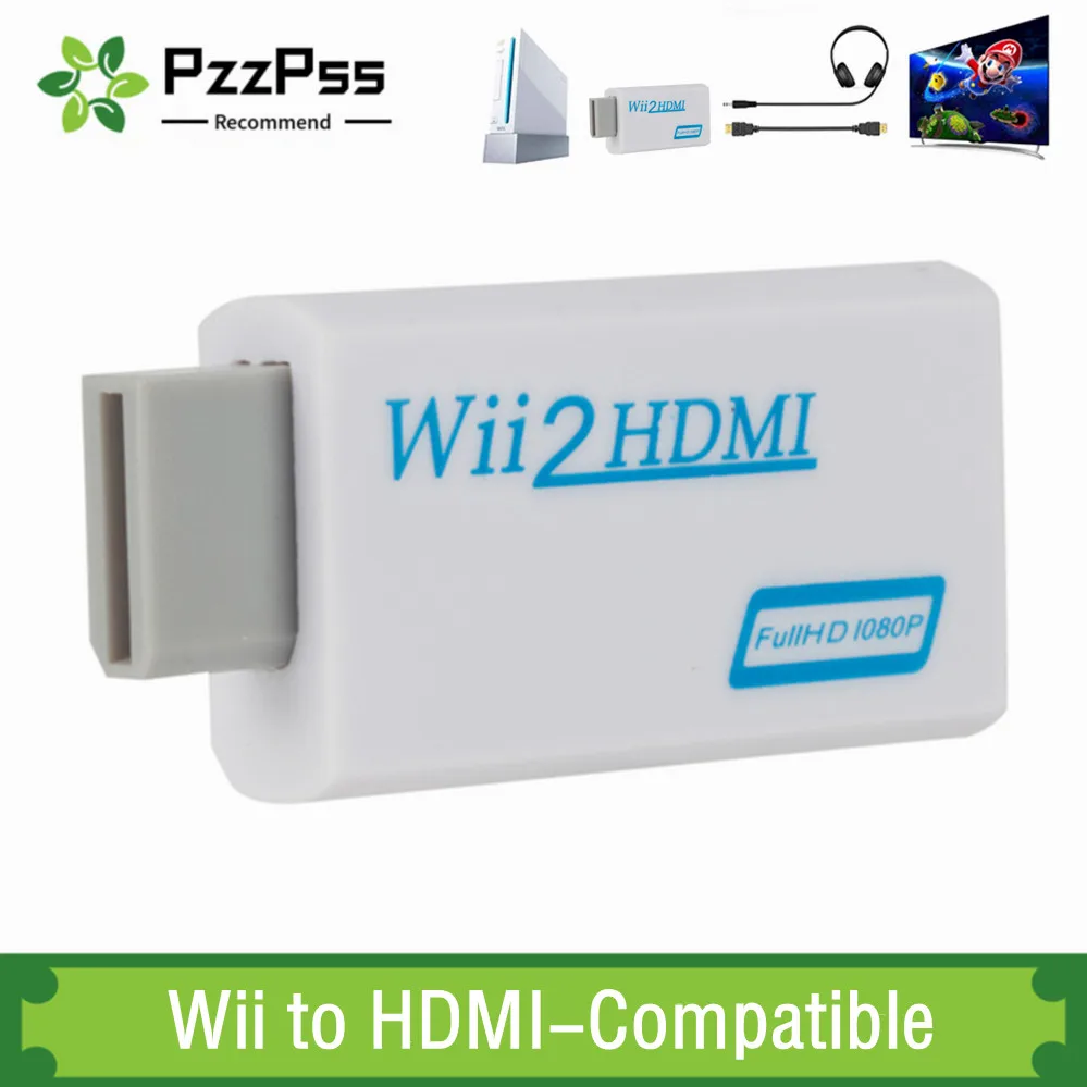 Pzzpss full hd 1080p wii zu hdmi-kompatibler konverter adapter mit 3,5mm audio und 1m hdmi kabel für pc hd tv monitor display