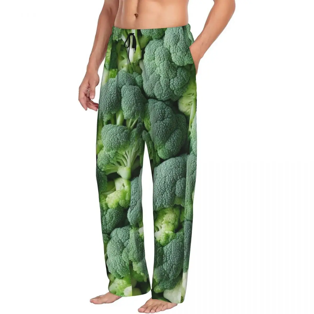 Custom Broccoli And Cauliflower Men Pajama Pants Lounge Sleep Sleepwear Bottoms with Pockets