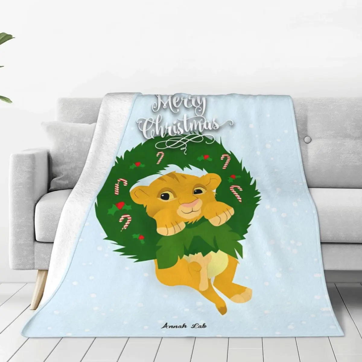 Simba Lion King Christmas Flannel Blanket Soft Warm Throw Blanket for Living Room Picnic Graphic Bedspread Sofa Bed Cover