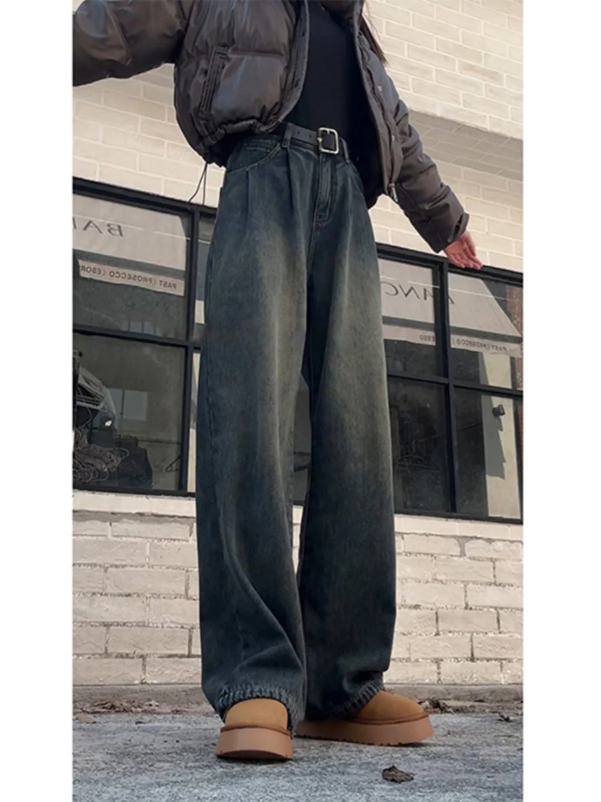 

Мужские джинсы в американском ретро-стиле, синие, широкие, с высокой талией, свободные, прямые, модные, брендовые, удлиненные брюки