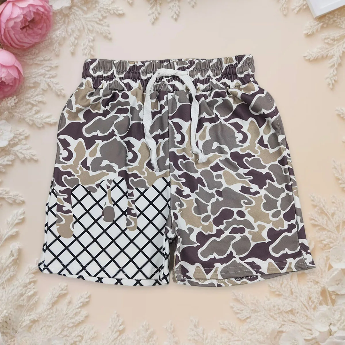 

Kids Baby Boy Southern Hunting Grey Camo Drip Pockets Shorts Bottom Summer Pants Boutique Shorts Children's Clothing Wholesale