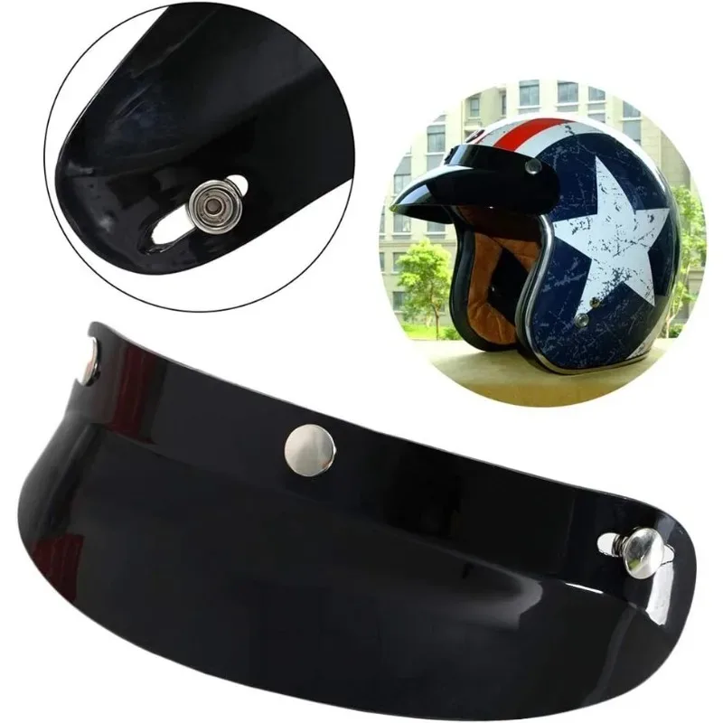 3/4 Snap Visor Face Shield Lens for Motorcycle Helmets Open Face Helmet Brim Black 1PCS Universal Motorcycle Helmet Visor