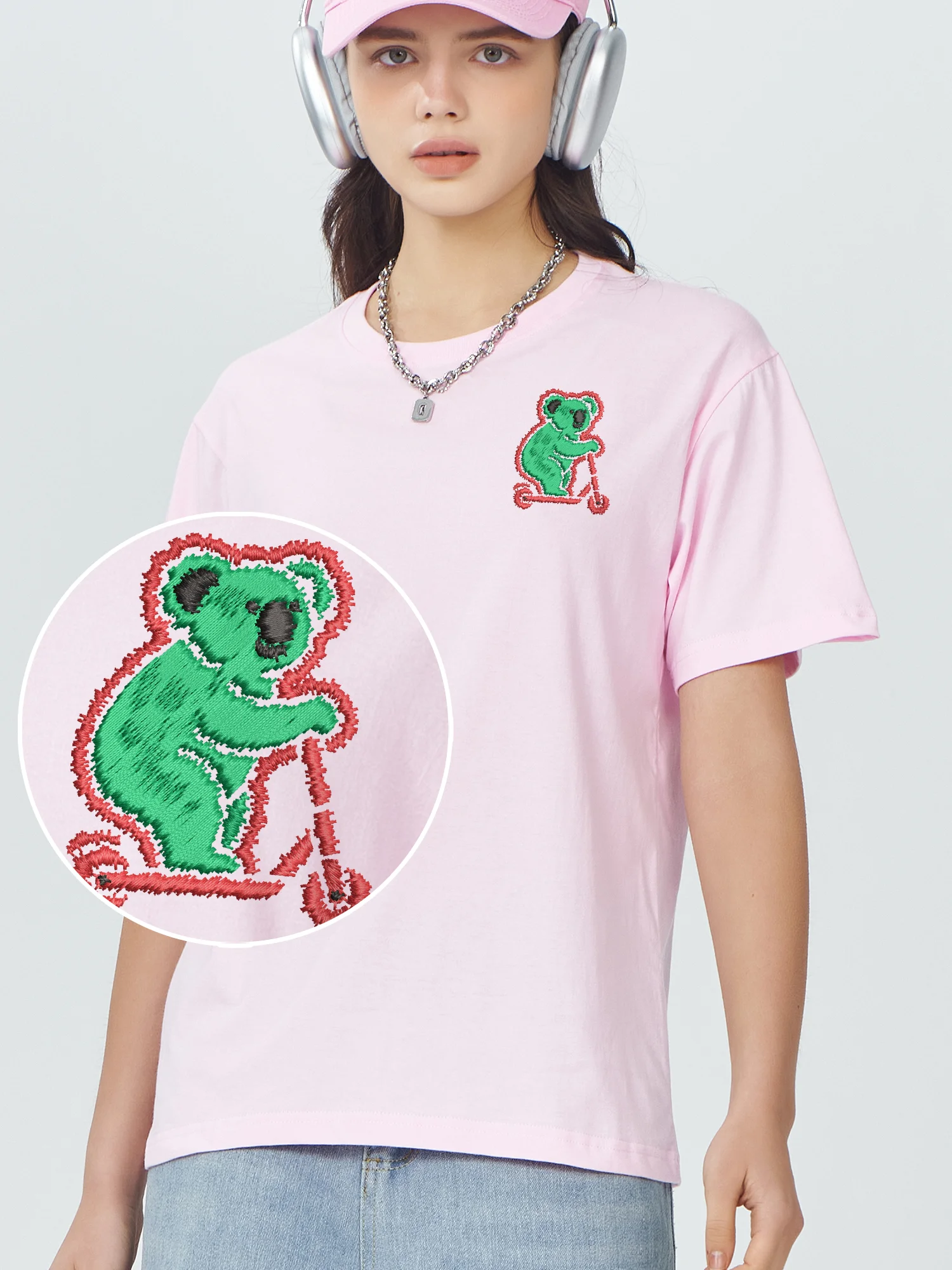 Riding Scooter Raccoon Embroidered T-Shirt Funny Graphics 100% Cotton Casual Wear For Men Women Embroidery Camiseta
