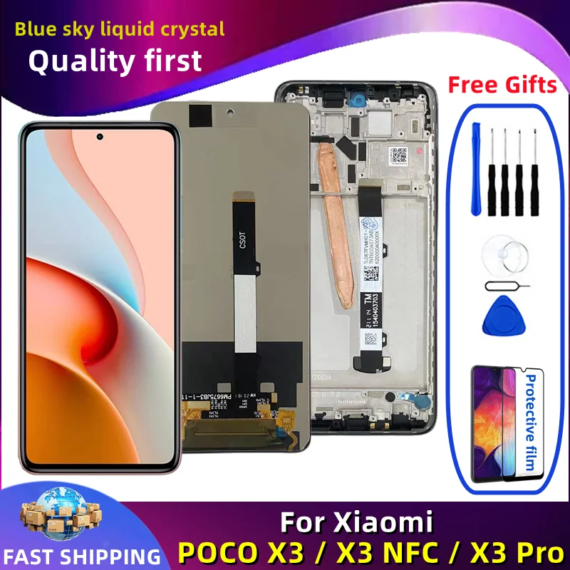 Original LCD Touch Screen Digitizer for Xiaomi POCO X3, NFC, Ln Batches, Wholesale LCD Replacement Parts, M2007J20CG Display