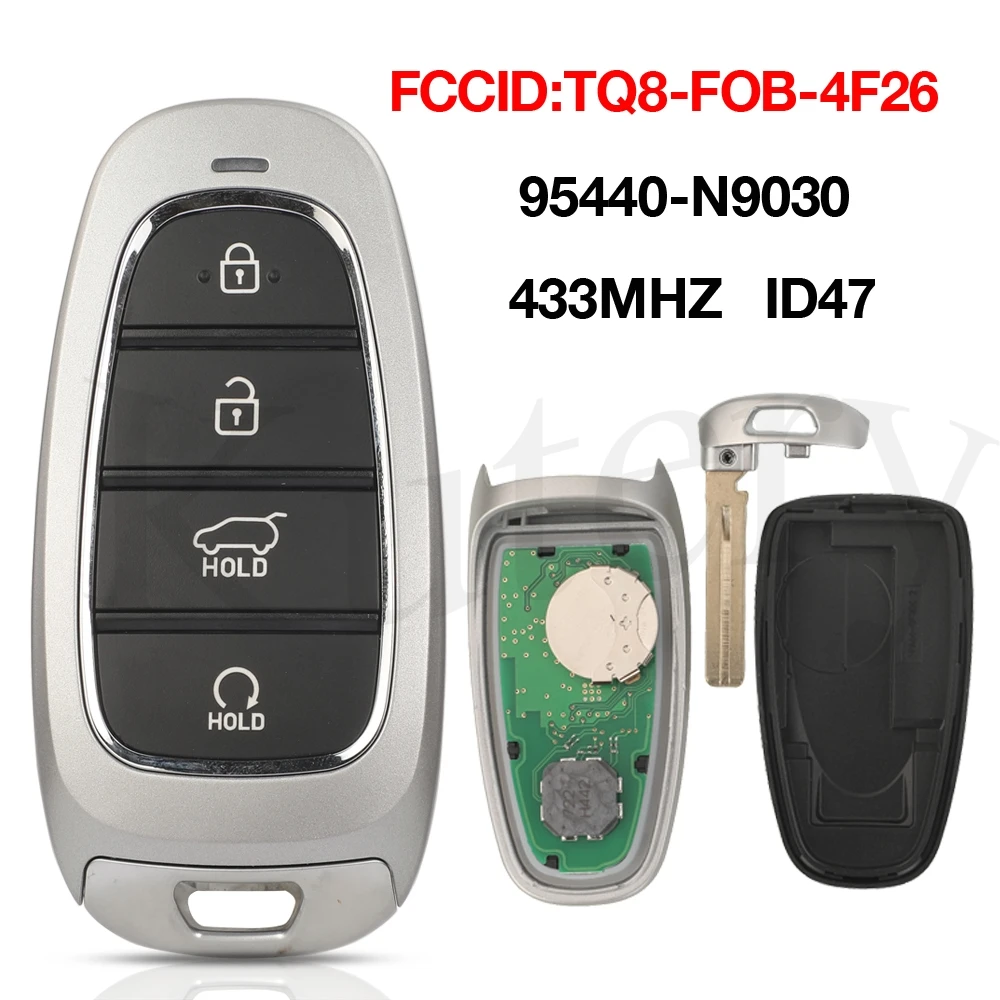 

jingyuqin 95440-N9030 Smart Car Key Remote 4 Button ID47 Chip 433MHz Keyless Go Fob Control For Hyundai Tucson 2022 TQ8-FOB-4F26