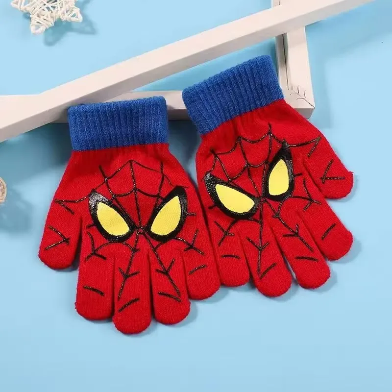 5-10Y Diseny Spiderman Winter Children Warm Gloves Marvel Anime Cartoon Knitted Gloves Toddler Decoration Kid Christmas Gift Boy