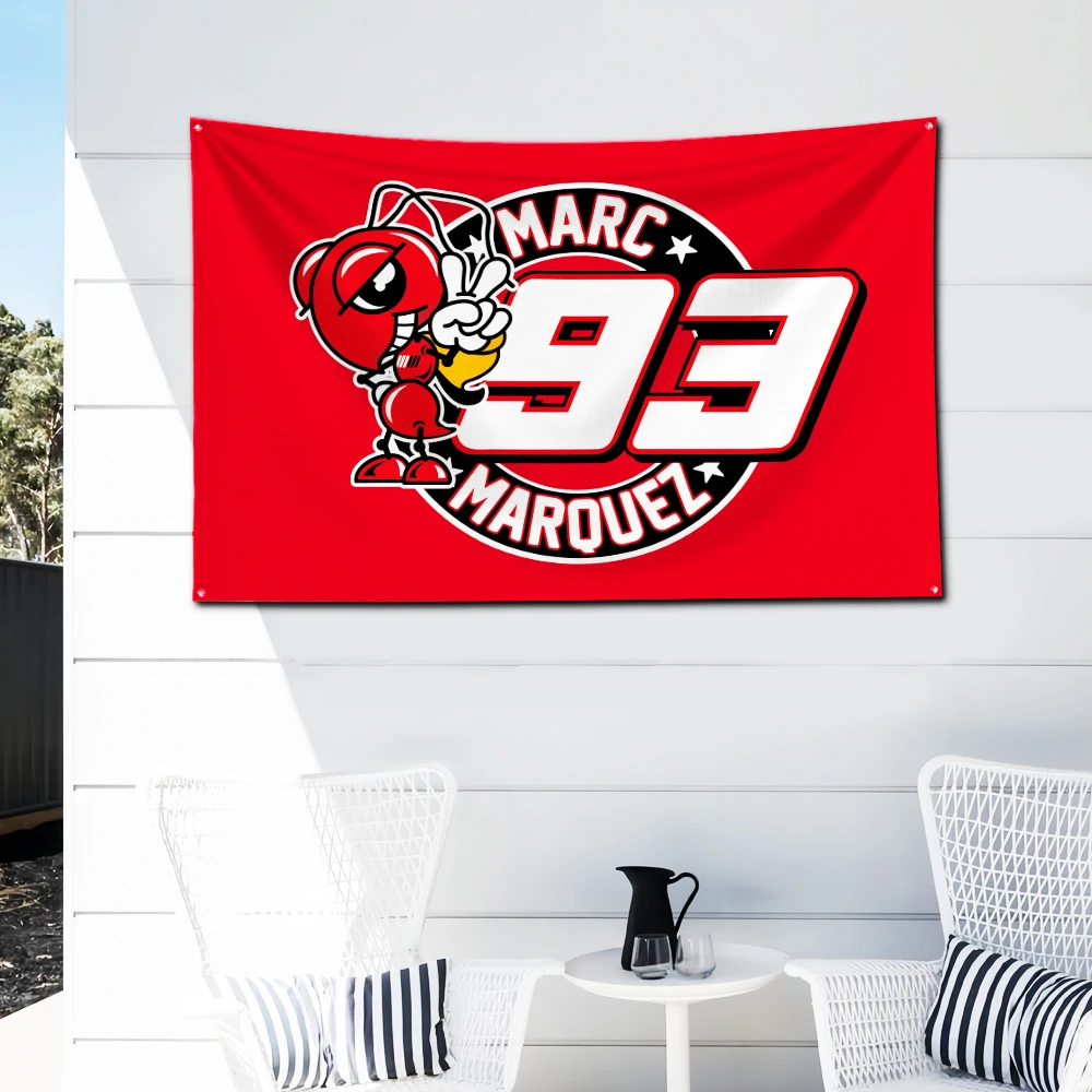 Venda quente moto marquez marc 93 bandeira poliéster impressão digital banner para garagem arte da parede fora da porta decoração carro clube tapeçaria