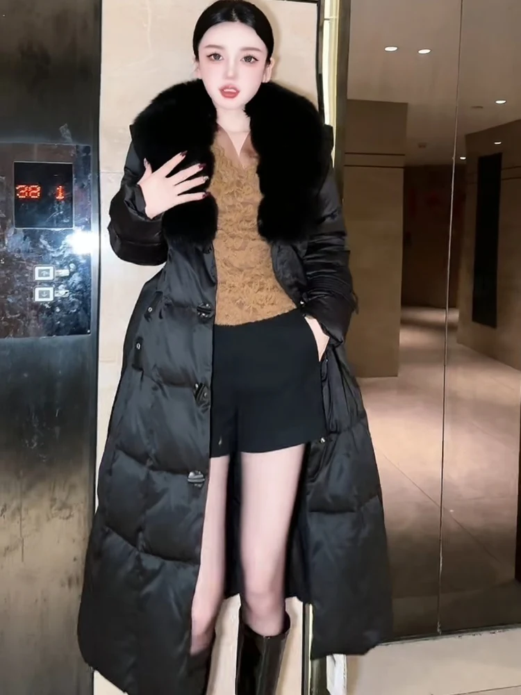 

Spring 2026 Fashion High-End Elegant Slimming Long White Duck down Jacket Street Style Fitted 90% down 300-380g Fill Power