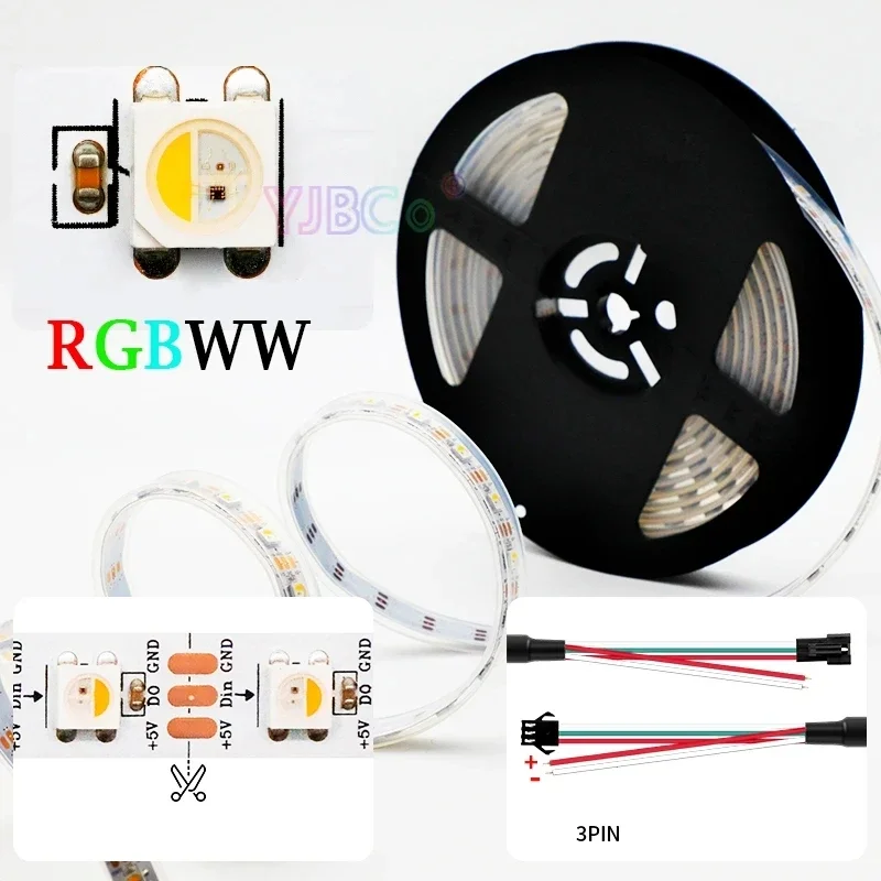 Imagem -03 - Rgbw Rgbww em Luz de Tira Conduzida Dc5v Semelhante Ws2812b Individual Endereçável 30 60 144 Leds m Barra de Luzes Led Ip30 65 67 Sk6812