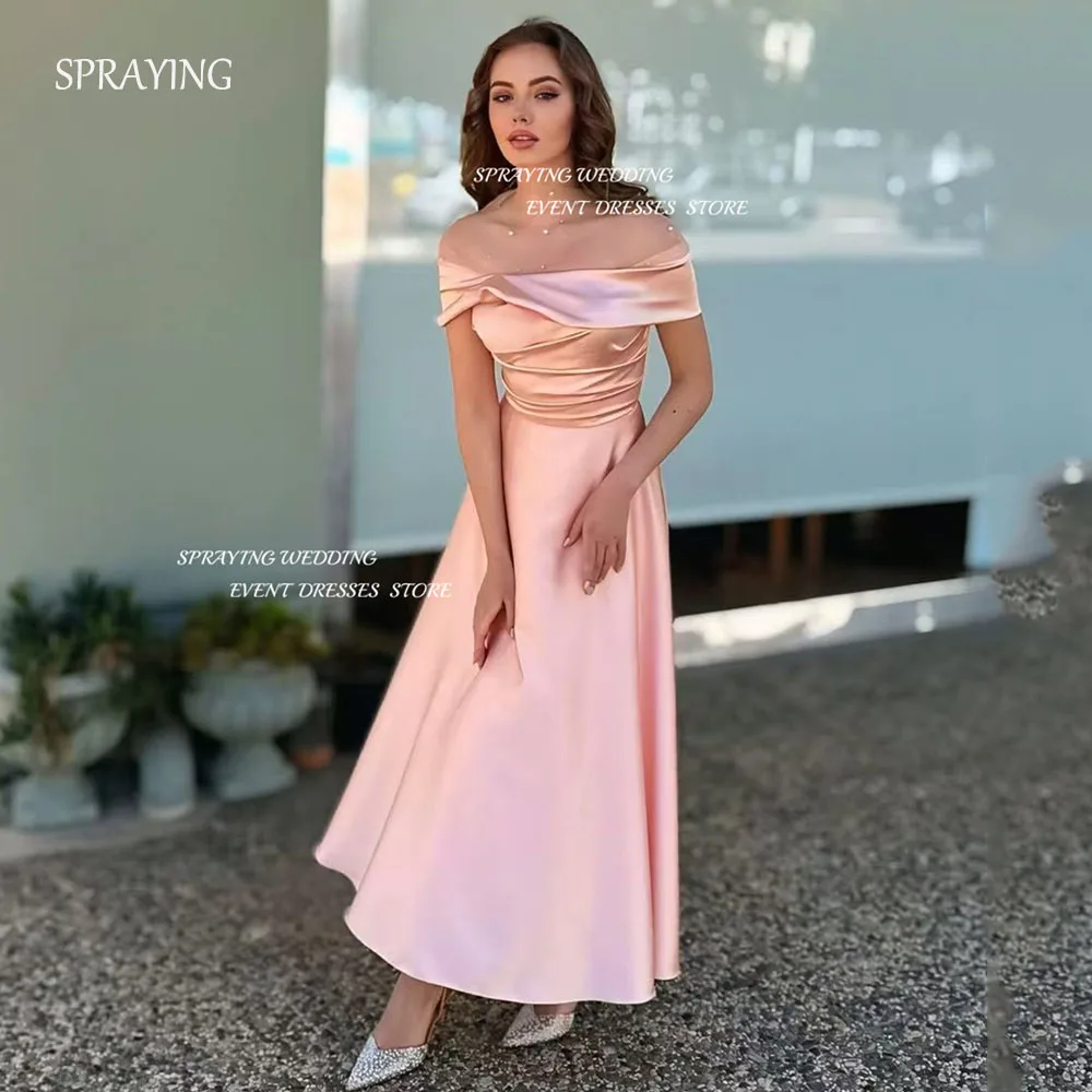 

SPRAYING Pink A Line Prom Dresses for Women 2025 Satin Evening Dresses Strapless Long Party Gowns فساتين حفلة موسيقية Customized