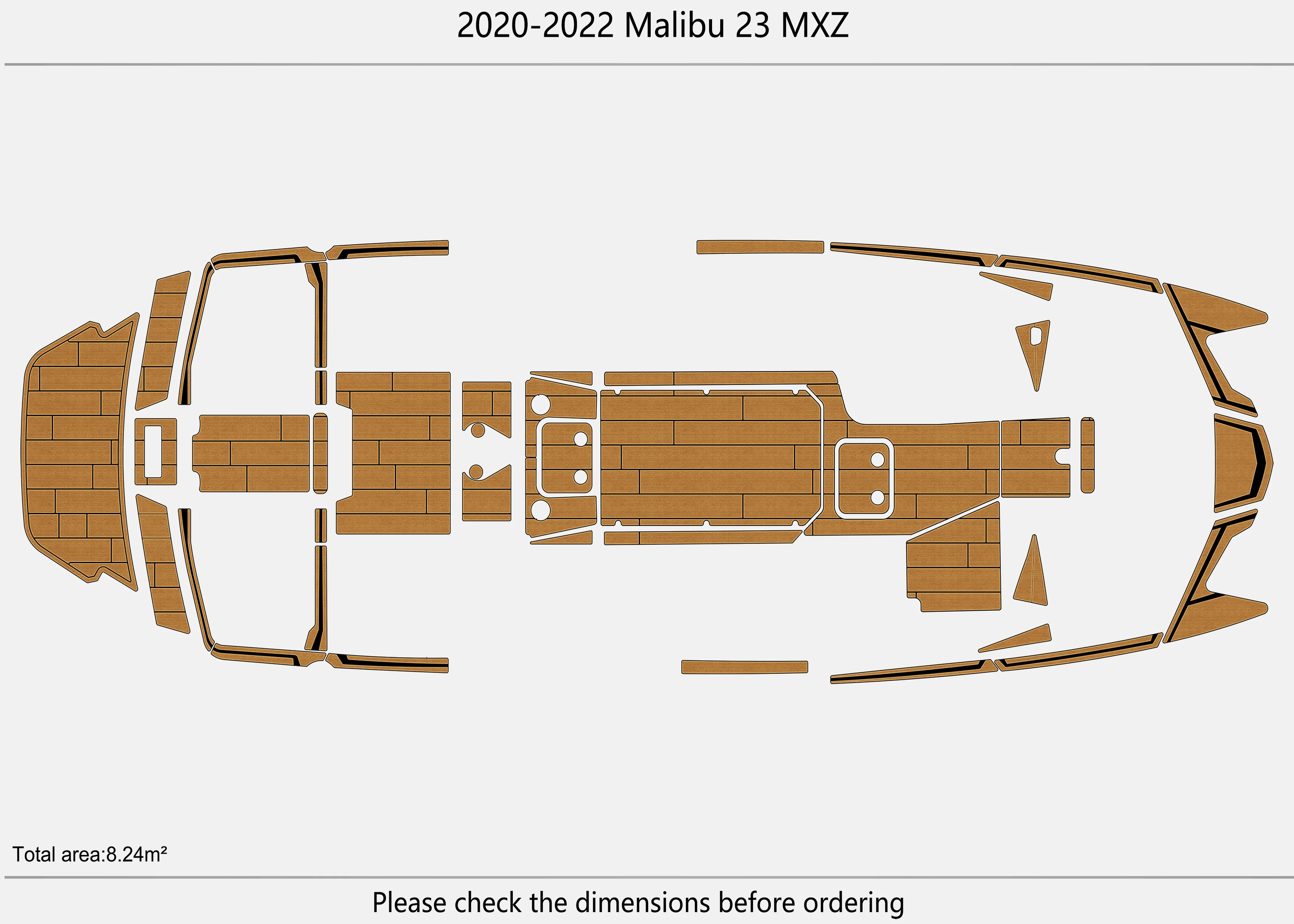 Marine Faux Teak EVA Non-Slip Mat-2020 Malibu 23 MXZ Self-Adhesive 1/4