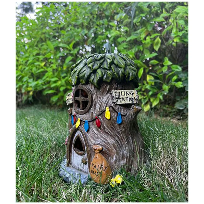 Case in resina ABKL Ornamenti per case in resina con luci solari a LED Accessori da giardino fatato Figurine per cottage all'aperto Ornamenti per prato