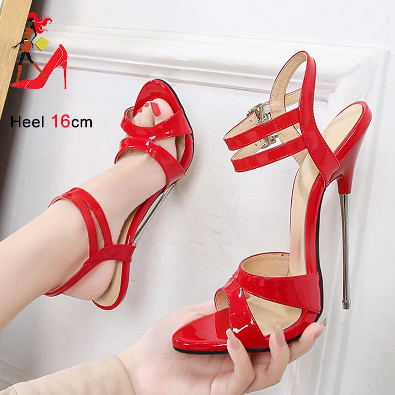 Summer Women Ankle Strap Shoes 16CM Ultra High Metal Heel Sandals Plus Size 46 Club Ladies Shoes Fetish Cross Dresser High Heels