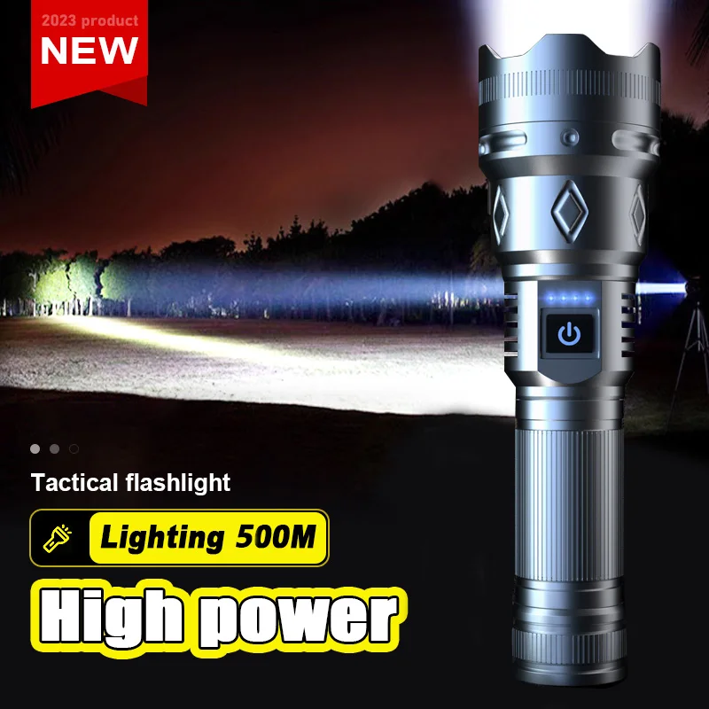 

New Flashlight Aluminum Alloy 35W Strong Light Long Range White Laser Outdoor Type-C Zoom Multi-functional Portable Flashlights