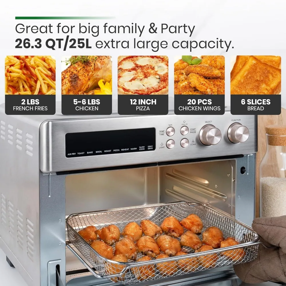 Infrared Heating Air Fryer Toaster Oven, Extra Large Countertop Convection Oven 10-in-1 Combo, 6-Slice Toast, Enamel Baking Pan