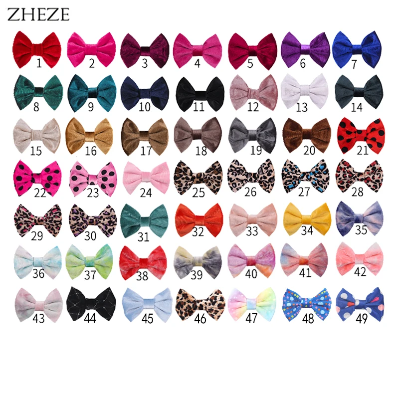 10Pcs/Lot New 4\'\' Soft Velvet Hair Bow Clips Girls Cute Bowknot For Headband Hairpins Kids DIY Party Accessories