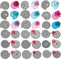 Troqueles de corte de Metal con flores en espiral, 24 estilos, troqueles circulares en relieve para álbum de fotos, cortador de papel, troquel de corte artesanal DIY