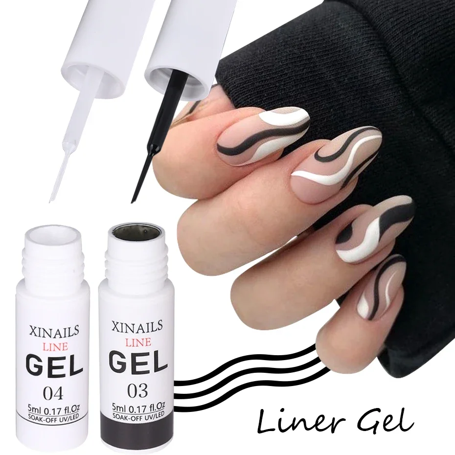 5ml Liner Gel Nail Polish Wire Silk Pen With Brush Black White Semi Permanent Painting Graffiti Tools Drawing Manicure Varnishes