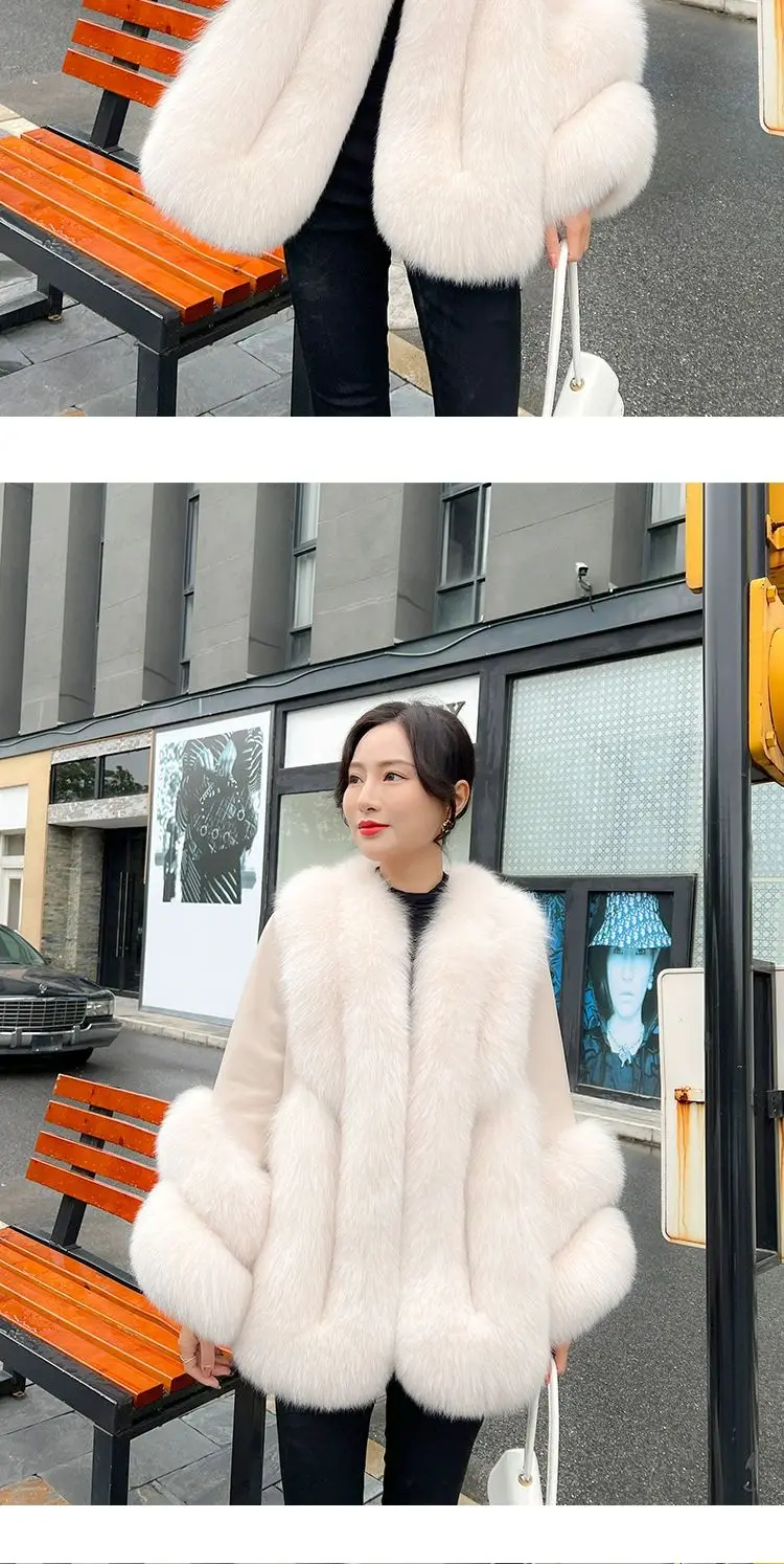 Whole Skin Fox Fur Grass Women's Mid length 2023 New Fur Integrated Sheep Skin White Duck Down Down Coat Winter