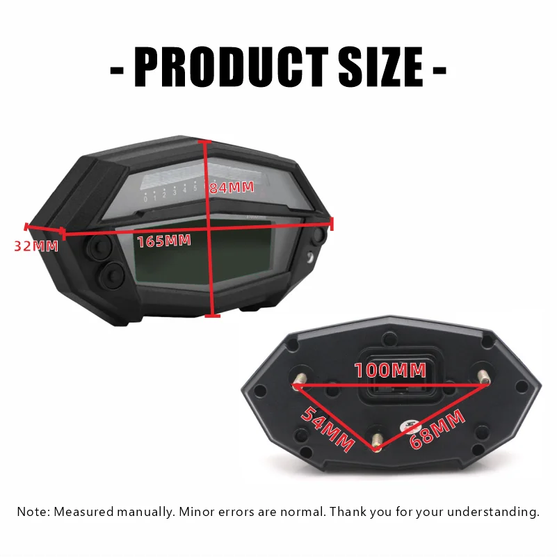 DC 12V Motorcycle LCD Digital Odometer Speedometer 7-Color Adjustable Backlight  Fuel Gauge Gear Indicator For Kawasaki Z1000