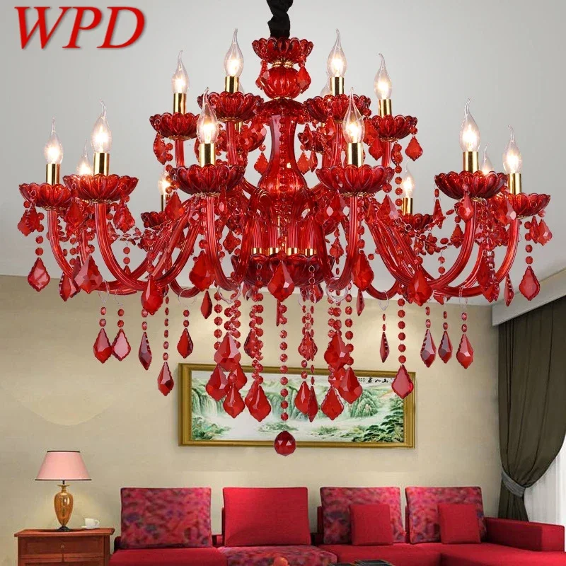 

WPD European Style Crystal Pendent Lamp Red Candle Lamp Luxurious Living Room Restaurant Bedroom Villa Chandelier