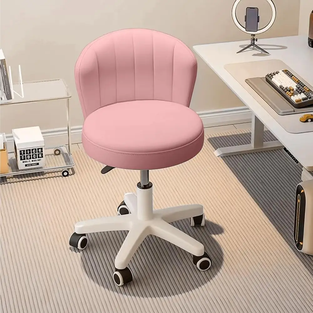 

Small Desk Chair Round Rolling Chair with Back PU Leather Height Adjustable Swivel Vanity Work Computer Stool Chair or Home Oice