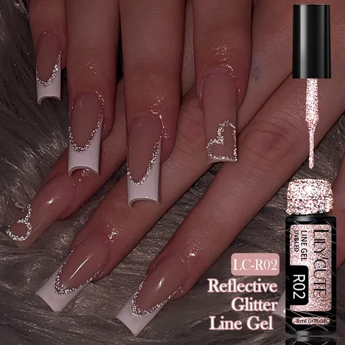 LILYCUTE 5ML brillo reflectante superbrillante delineador de uñas en Gel esmalte de uñas oro rosa brillo línea Graffiti raya Gel