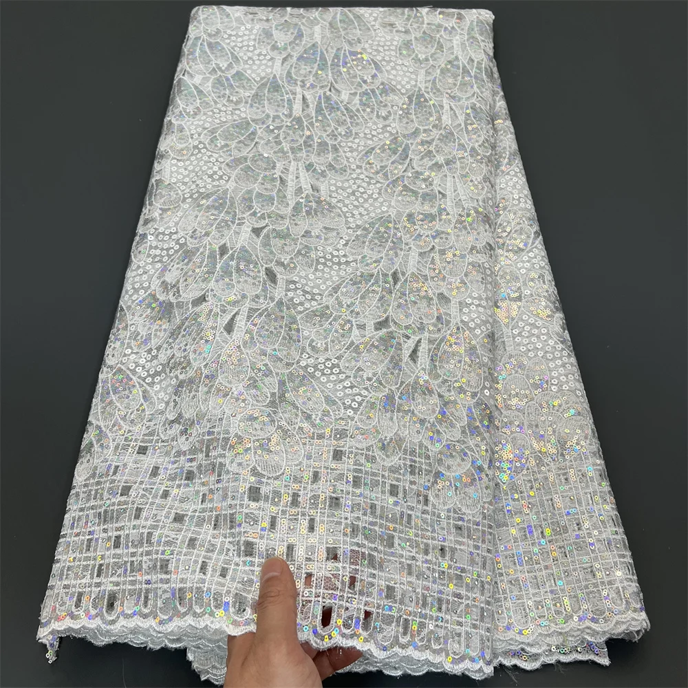 2025 High Quality African Nigerian Tulle Lace Fabric Sequins Embroidery French Guipure Wedding Party Dress Beaded 5Yards