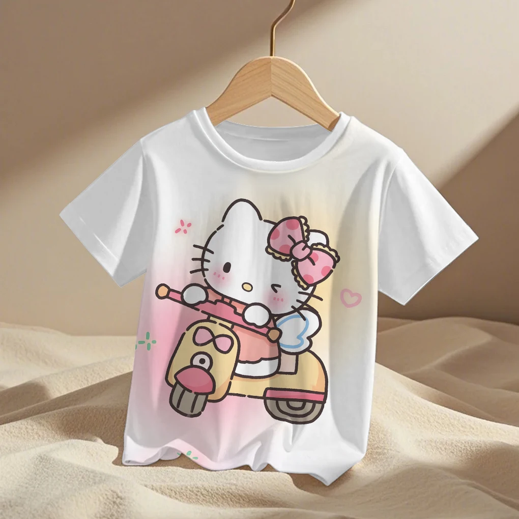 

Summe Kawaii Hello Kitty Tshirt Kids Clothes Boys / Girls Short Sleeve T-shirt Top 3D Printed Cute Kuromi Pattern T-shirt