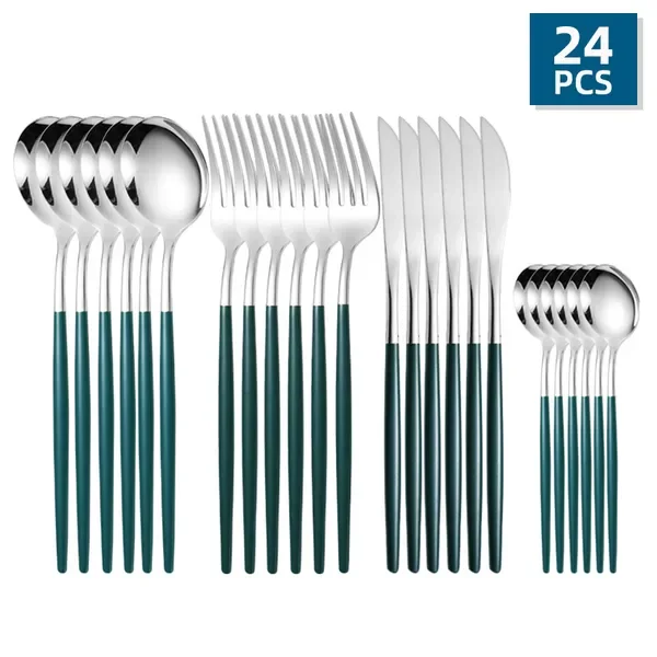 

24-Piece Stainless Steel Cutlery Set with Elegant Design, Perfect for Dining Table, Modern Western Kitchen Utensils, Stylish