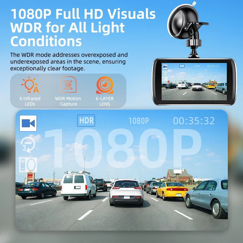 Dash Cam M300S 1080P+480P Dual Dash Car Camera Front Rear Car DVR 24H Parking Mode Night Vision Black Box
