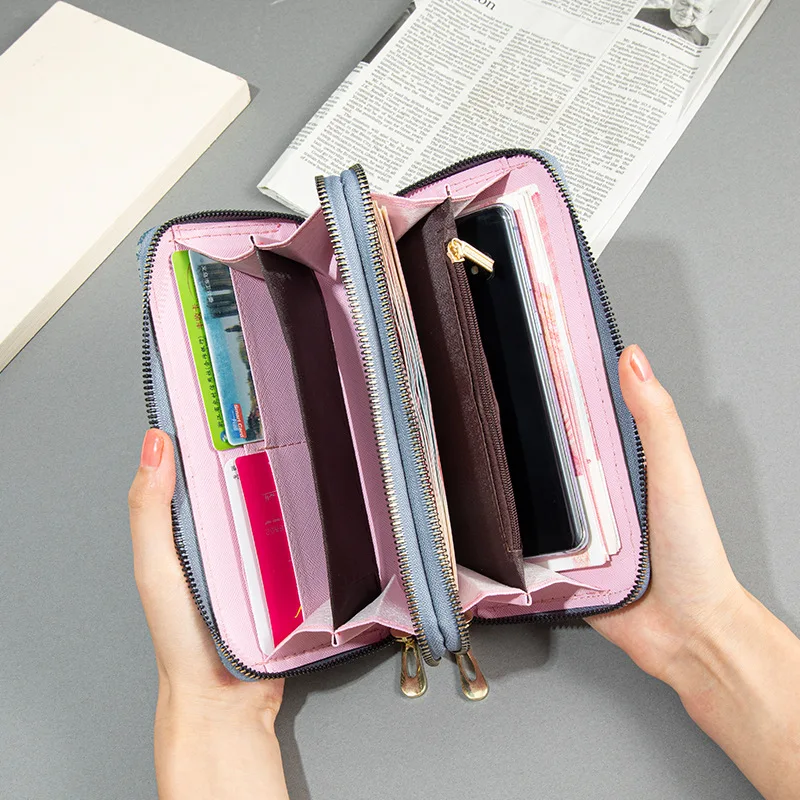 Zipper Wallet For Women Long Style New European And American Design Large Capacity Double Layer Money Clip Printed Clutch
