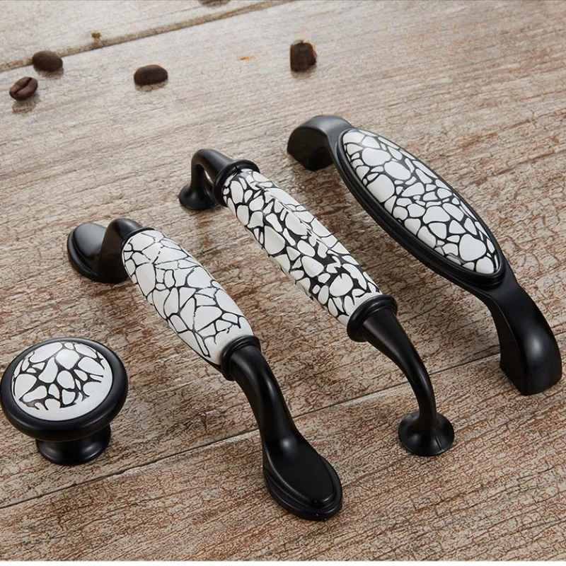 New Chinese-style matte black ceramic cabinet door handles, suitable for kitchen cabinets, drawers, doors and windows