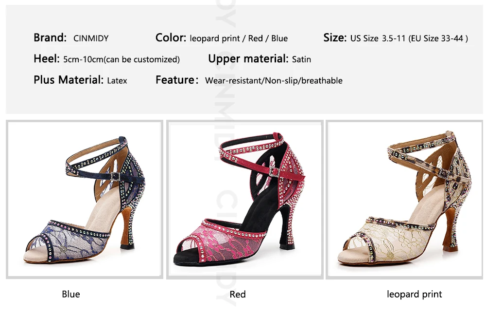 CINMIDY Modische Spitzen-Mesh-Tanzschuhe für Damen, Weiche Salsa-Tango-Latin-Tanzschuhe, Kubanische Absätze, Ballsaal-Party-Schuhe mit Weicher Sohle – Detail 4