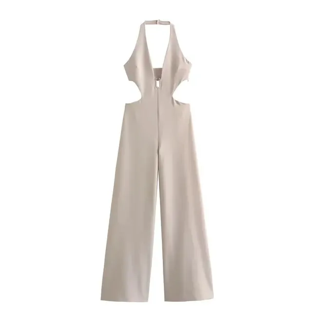 

New Women Fashion Solid Hanging Neck Ankle Length Jumpsuit Office Lady Casual Sleeveless Backless High Waist Street Jumpsuits