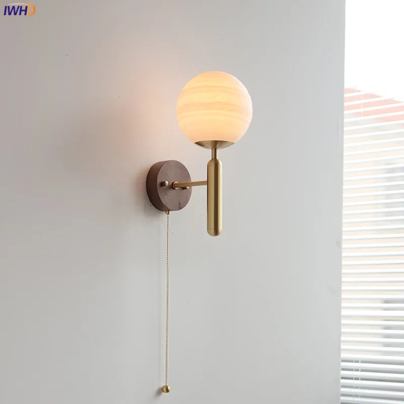 

IWHD 3D Moon Jupiter Copper Wall Lamp Beside Wood Home Decor Bedroom Bathroom Mirror Stair Light Modern Nordic Wandlamp Plug In