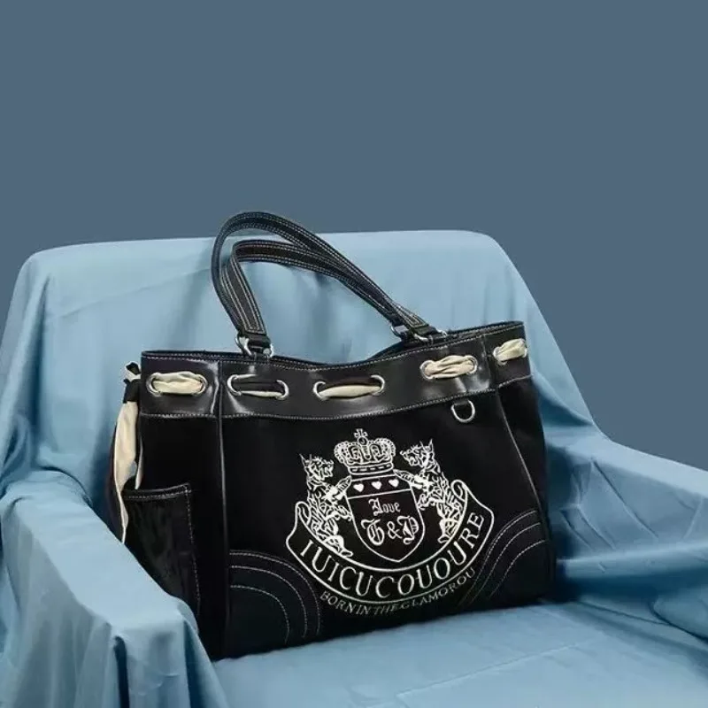 New Retro Spice Girl Embroidered Printed Tote Bag with Large Capacity, Small Female Class, Commuting, Portable Shoulder Bag.