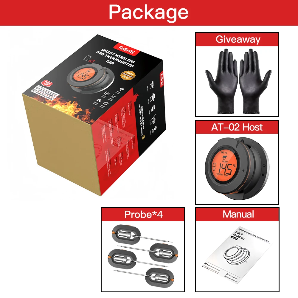 WENMEICE Draadloze Bluetooth vlees-barbecuethermometer voor oven, grill, smoker, barbecue, slimme digitale kook- en keukenaccessoires gereedschap
