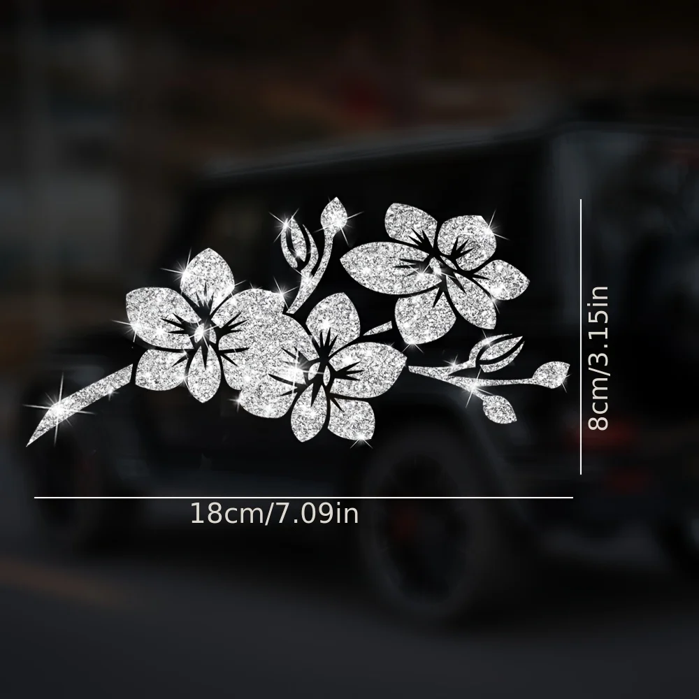 1pc Plum Blossom Pattern Car Stickers Sparkling Flowers Car Decoration Stickers Suitable for Doors, Windows, Glass Bodies, Tails