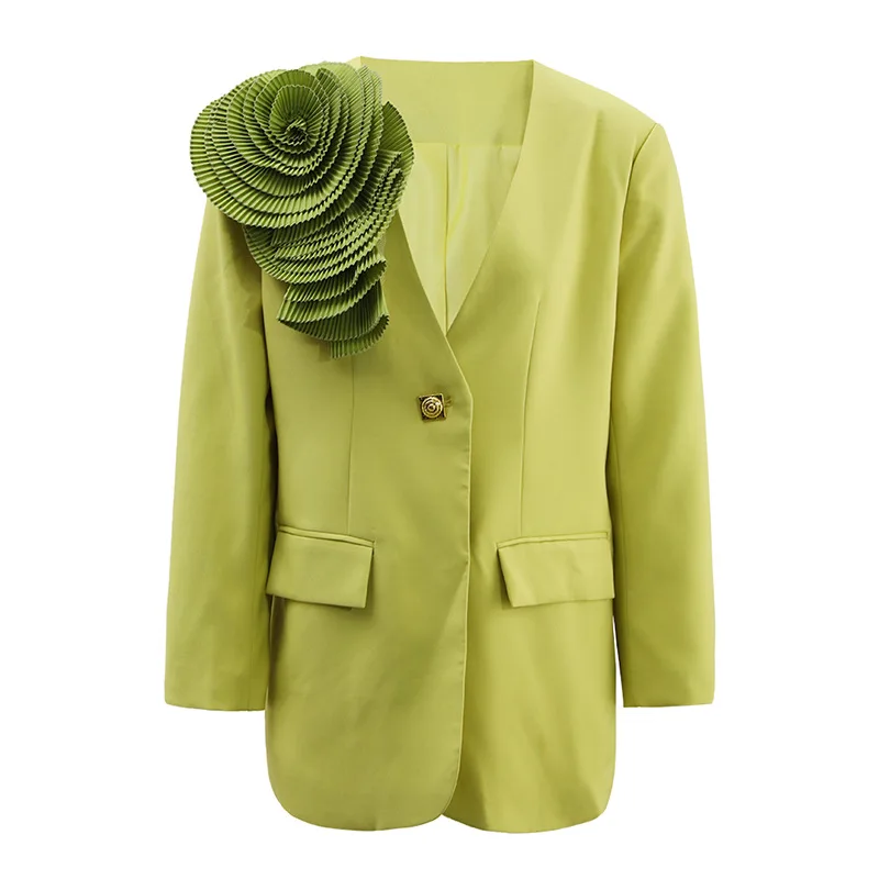 Luxury 3D Flower Women Suit Long Blazer Green Blue Black Formal Office Lady Business Single Breasted Jacket Coat Prom Wear