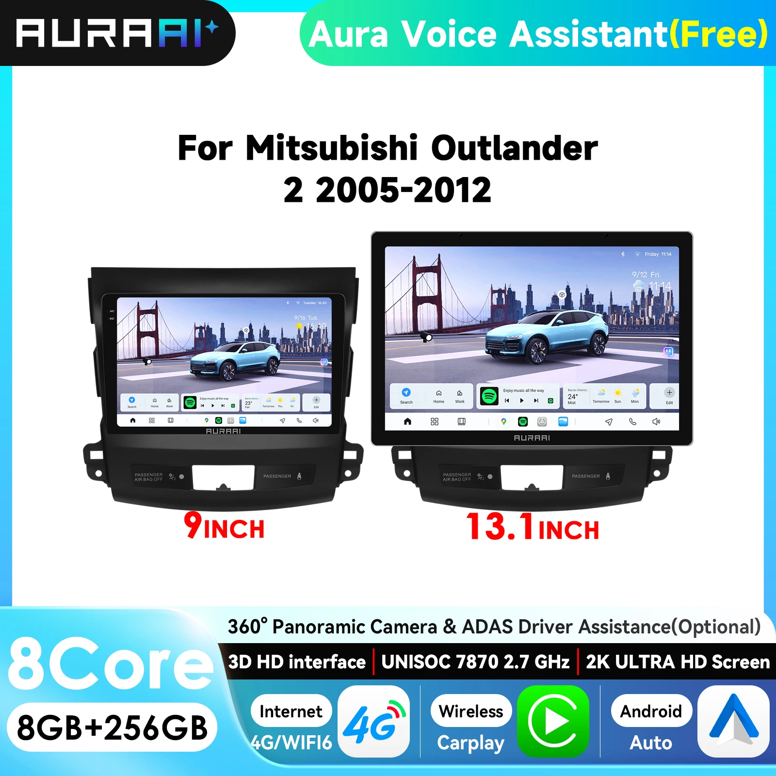 2DIN CarPlay Android Auto Car Stereo 4G GPS For For Mitsubishi Qutlander 2/ Citroen C-Crosser/ Peugeot 4007(For Left Driving)